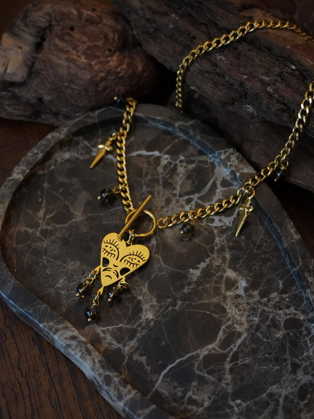 Collier « Cry Baby »💧• Doré • Quartz fumé