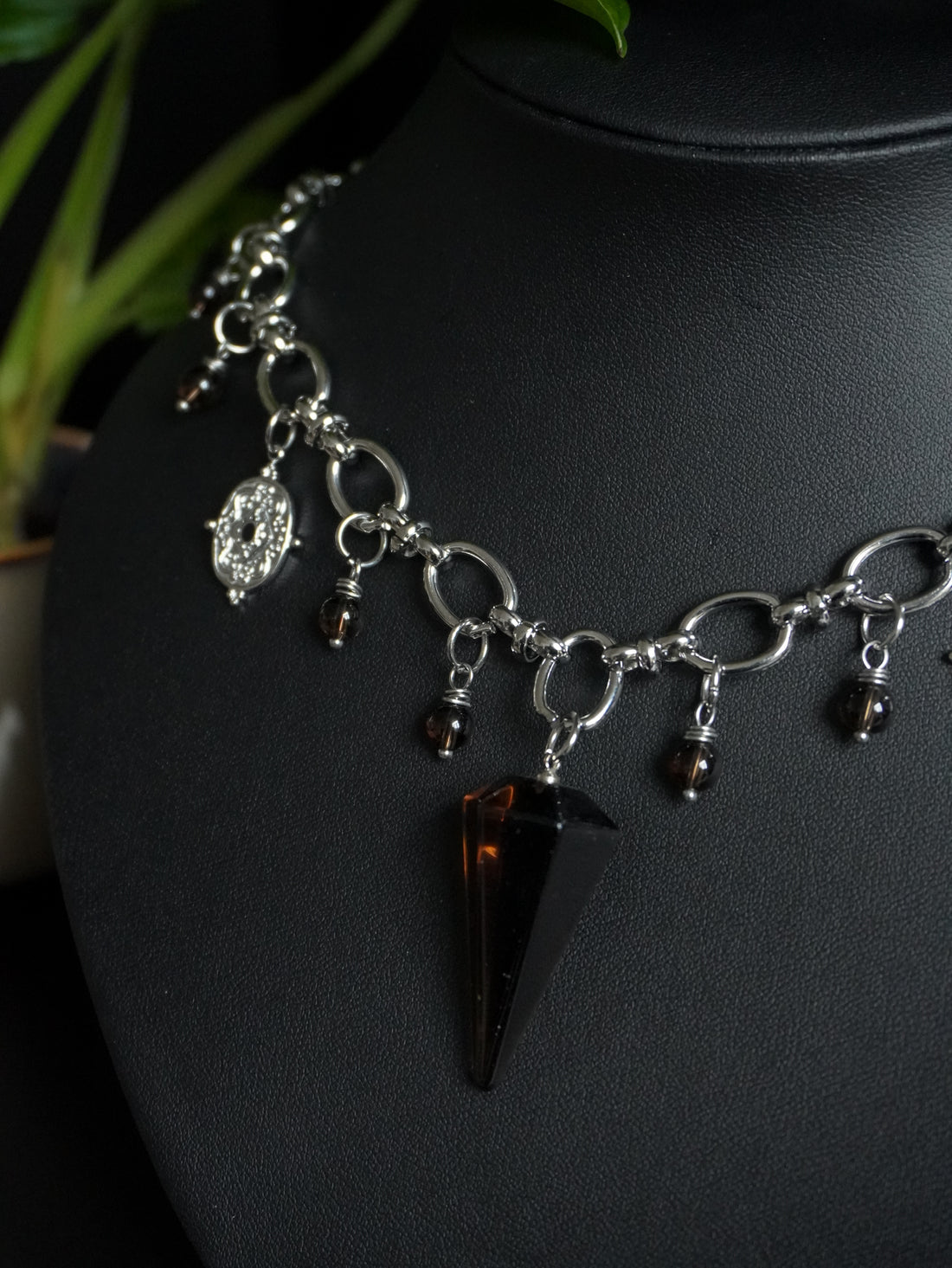 Collier « Pendulum » 🦇 • Quartz fumé • Silver