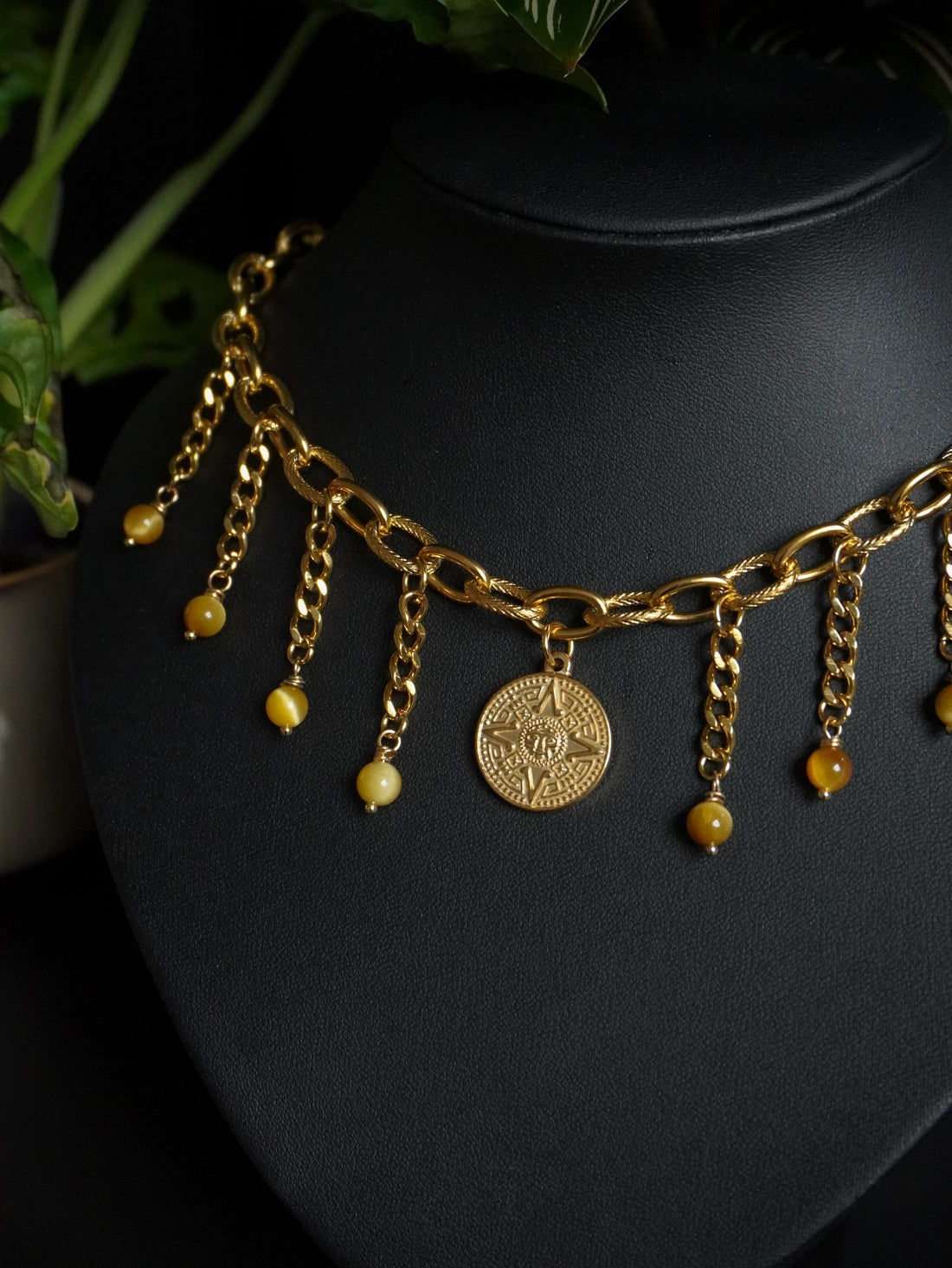 Collier Maya 🌞• Œil de tigre jaune • Gold