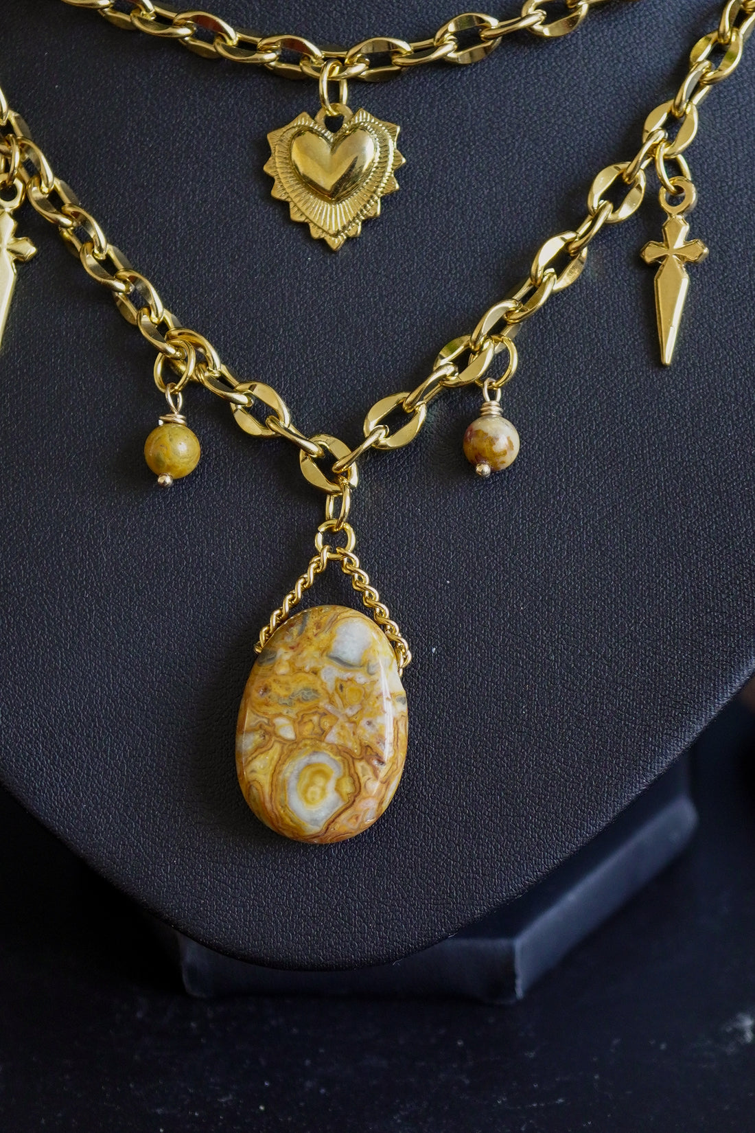 Collier « Erin » • Agate crazy lace •Gold •